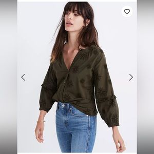 GUC Madewell embroidered bubble sleeve top SZ XS
